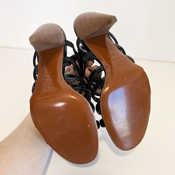 Lanvin Black Patent Leather Strappy Cone Heel Sandals - Picture 4 of 7